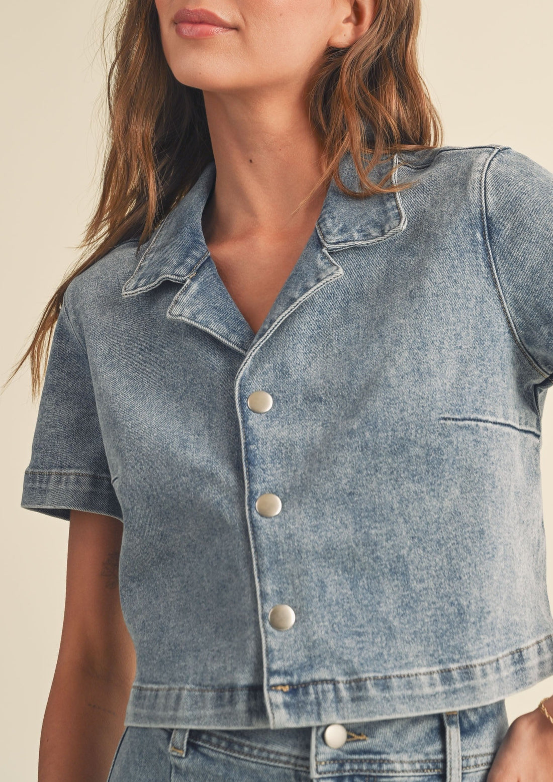 Washed Denim Collard Shirt