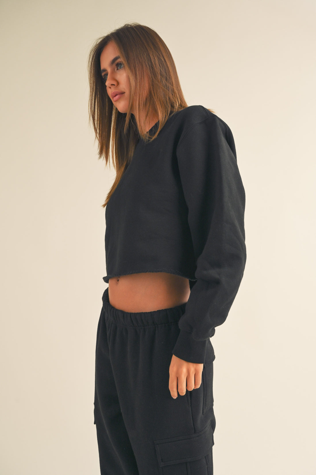 Fleece Raw Edge Crop Sweatshirt