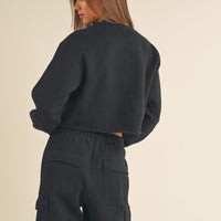 Fleece Raw Edge Crop Sweatshirt