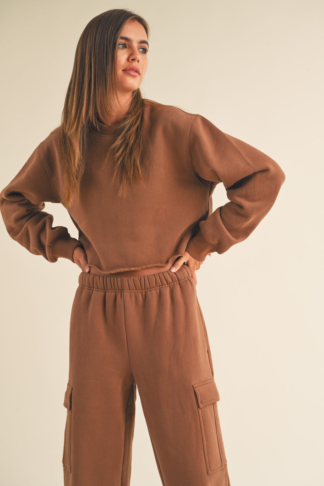 Fleece Raw Edge Crop Sweatshirt