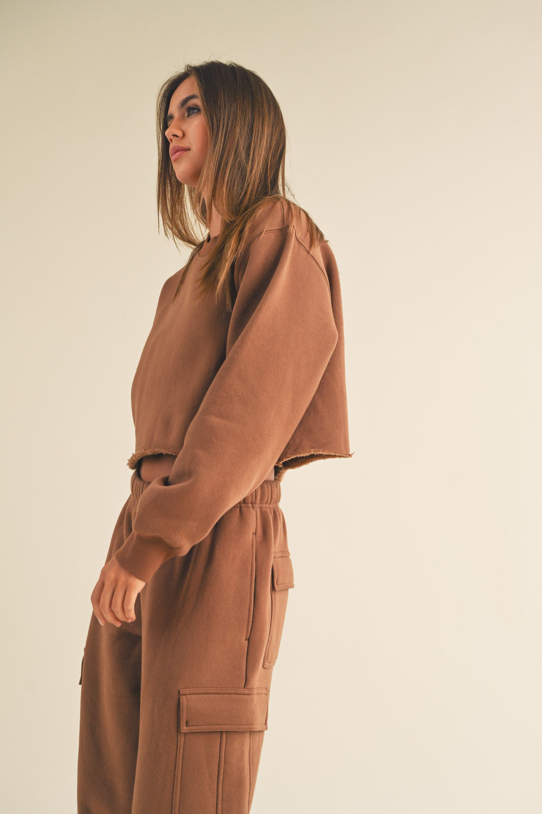 Fleece Raw Edge Crop Sweatshirt