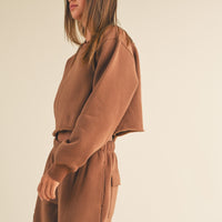 Fleece Raw Edge Crop Sweatshirt