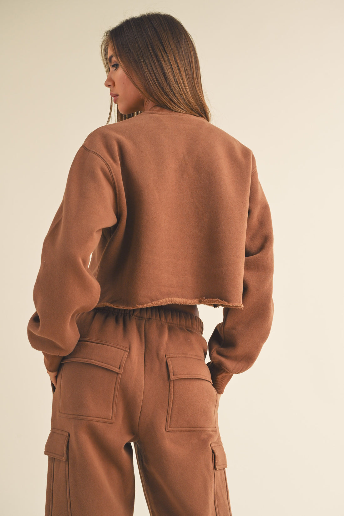 Fleece Raw Edge Crop Sweatshirt