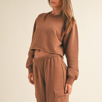 Fleece Raw Edge Crop Sweatshirt