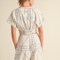 Grid Pattern Crop Blouse