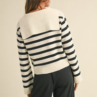 Stripe Lace up Sailor Collar Sweater