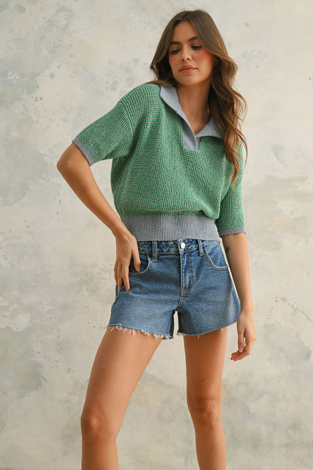 Green Collared Knit Top