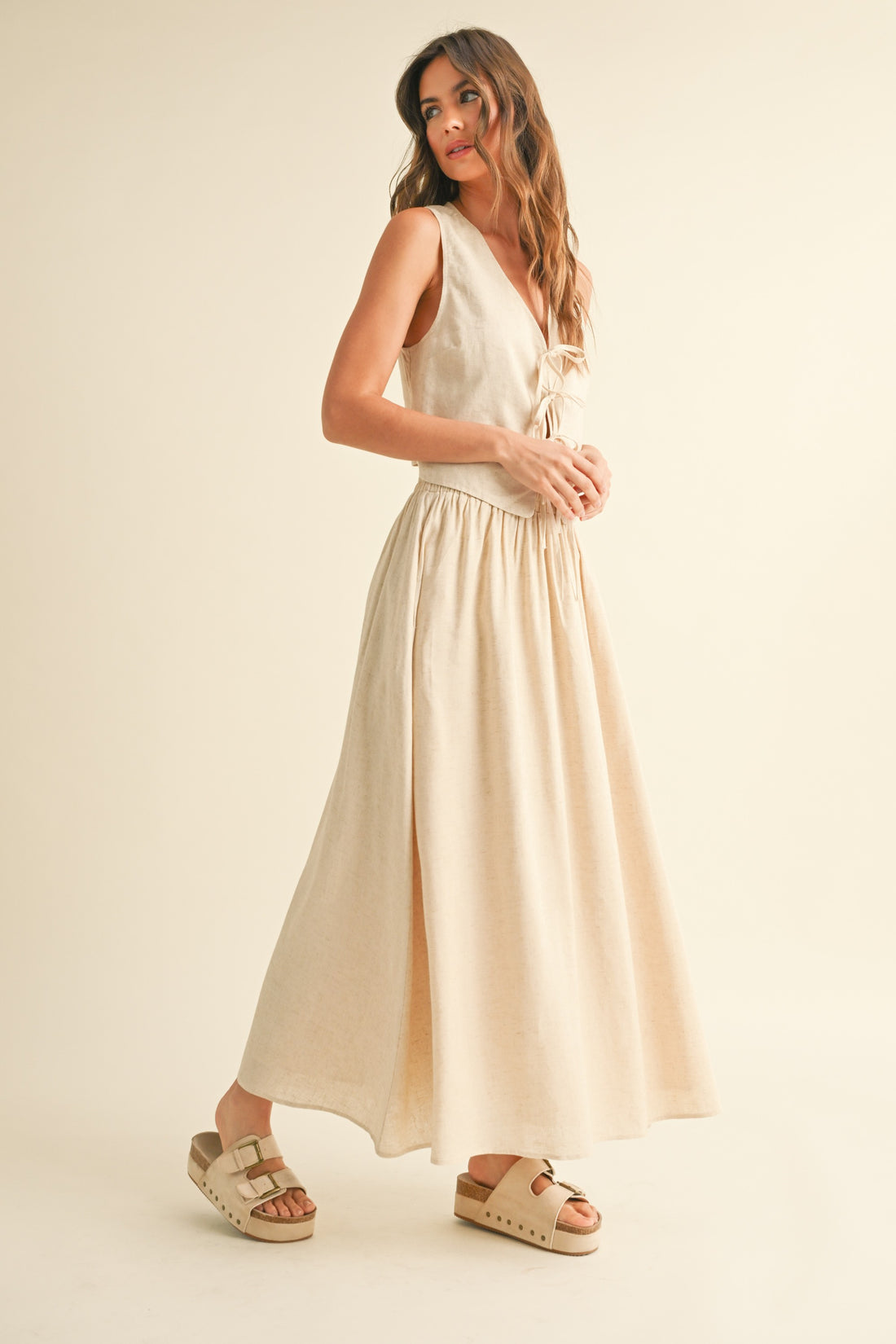 Linen Tie Front Vest