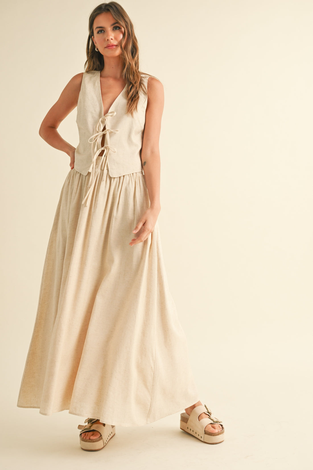 Linen Tie Front Vest