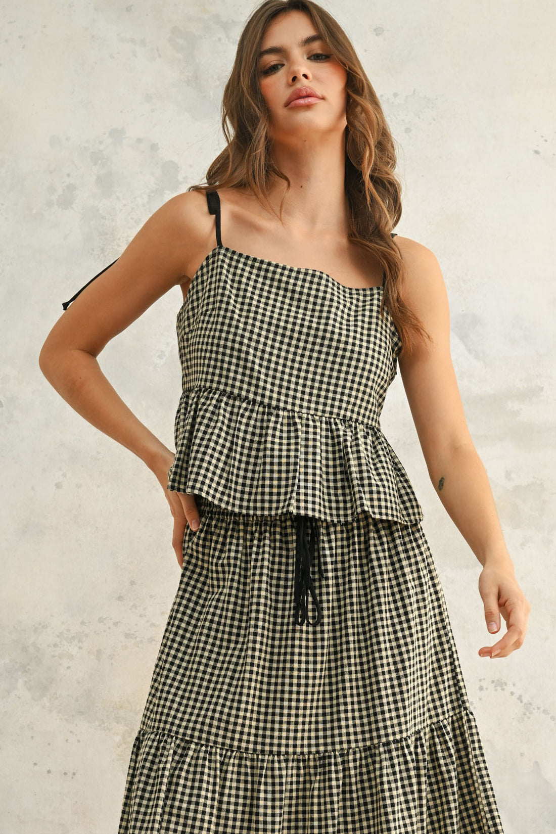 Gingham Peplum Cotton Camisole Top