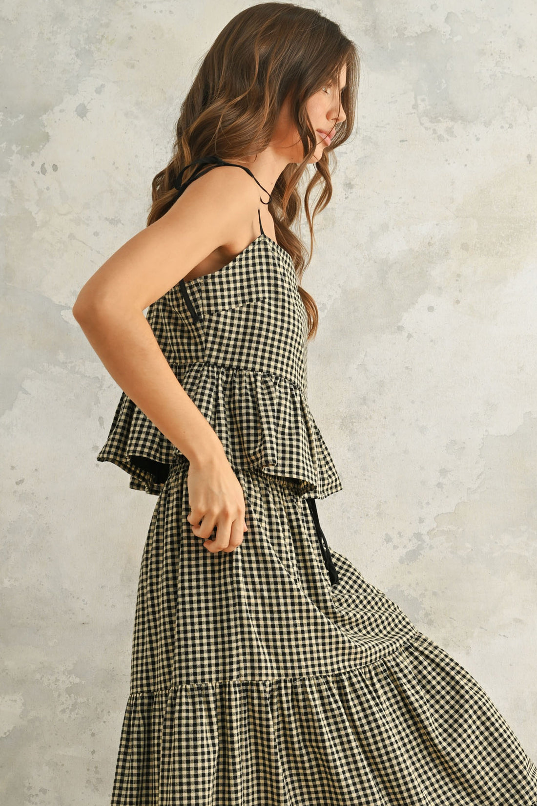 Gingham Peplum Cotton Camisole Top