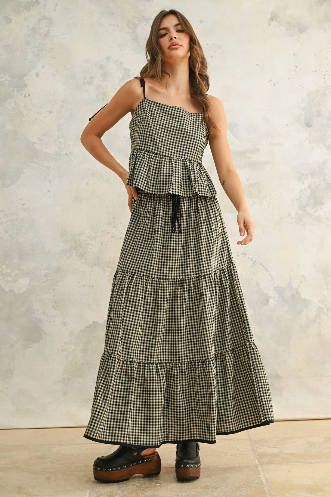 Gingham Peplum Cotton Camisole Top