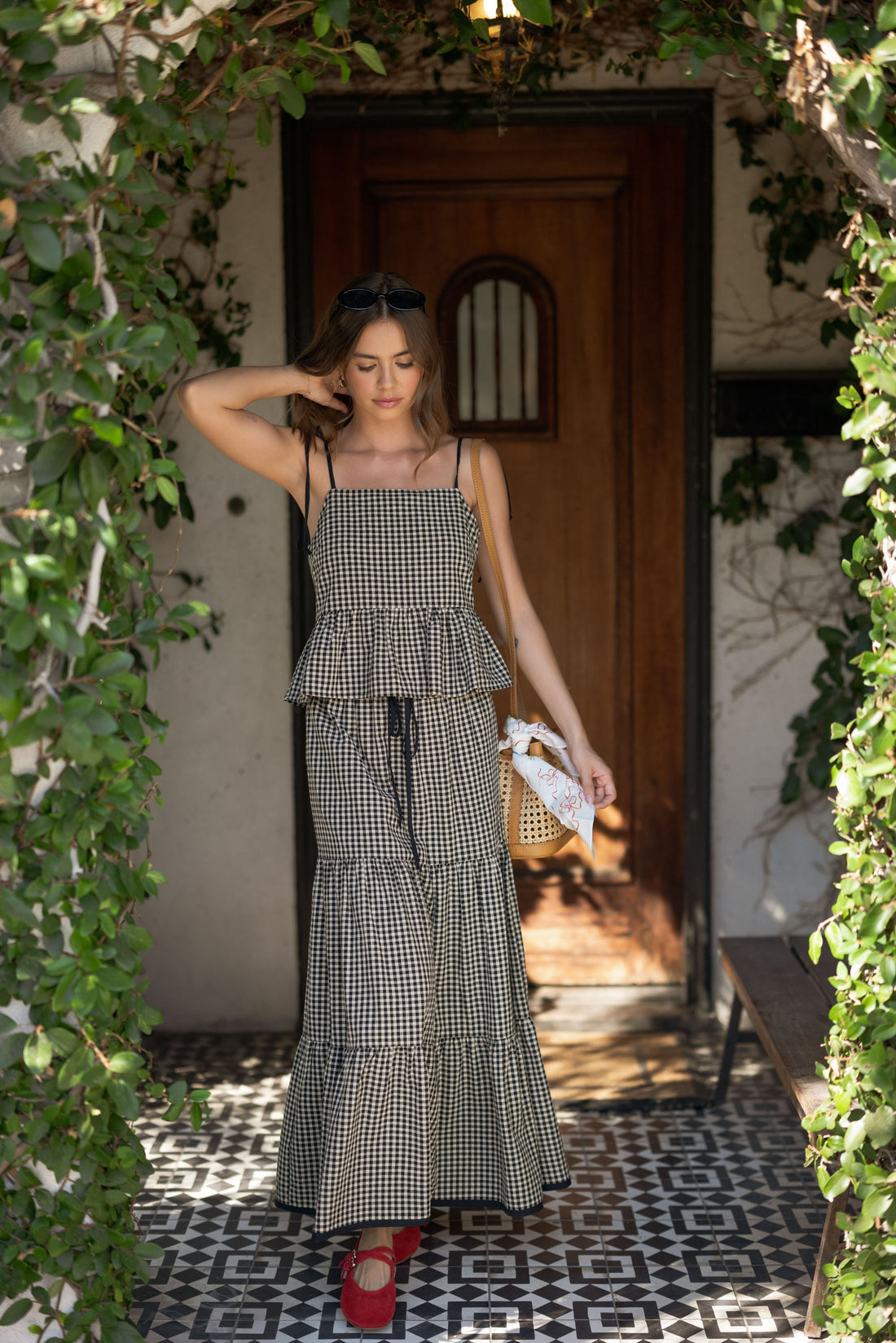 Gingham Peplum Cotton Camisole Top