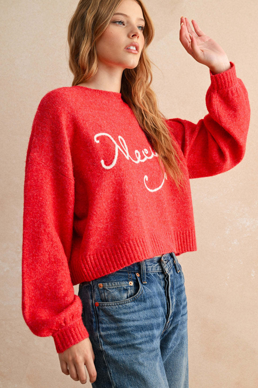 Merci Handwritten Cropped Knit Sweater