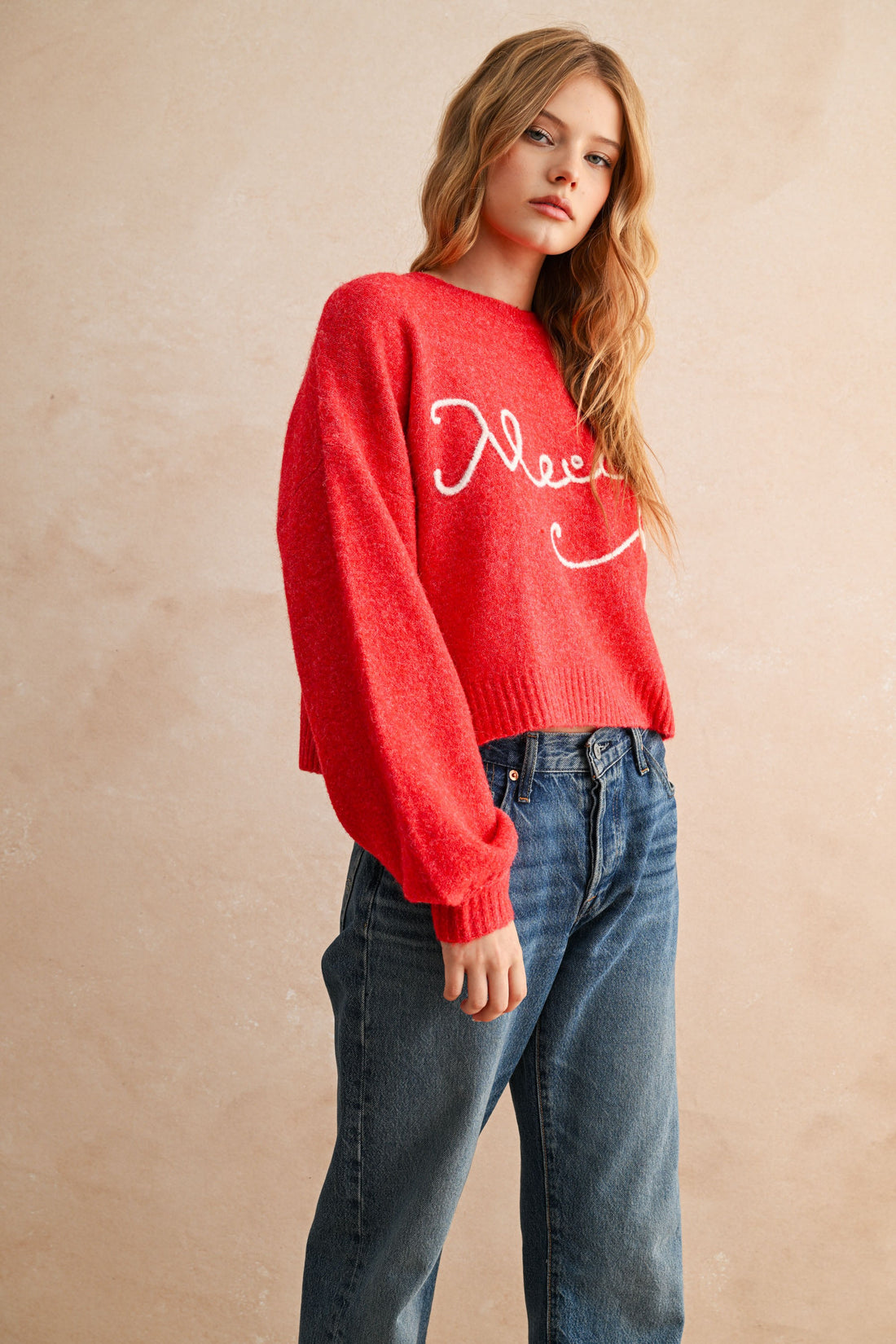 Merci Handwritten Cropped Knit Sweater