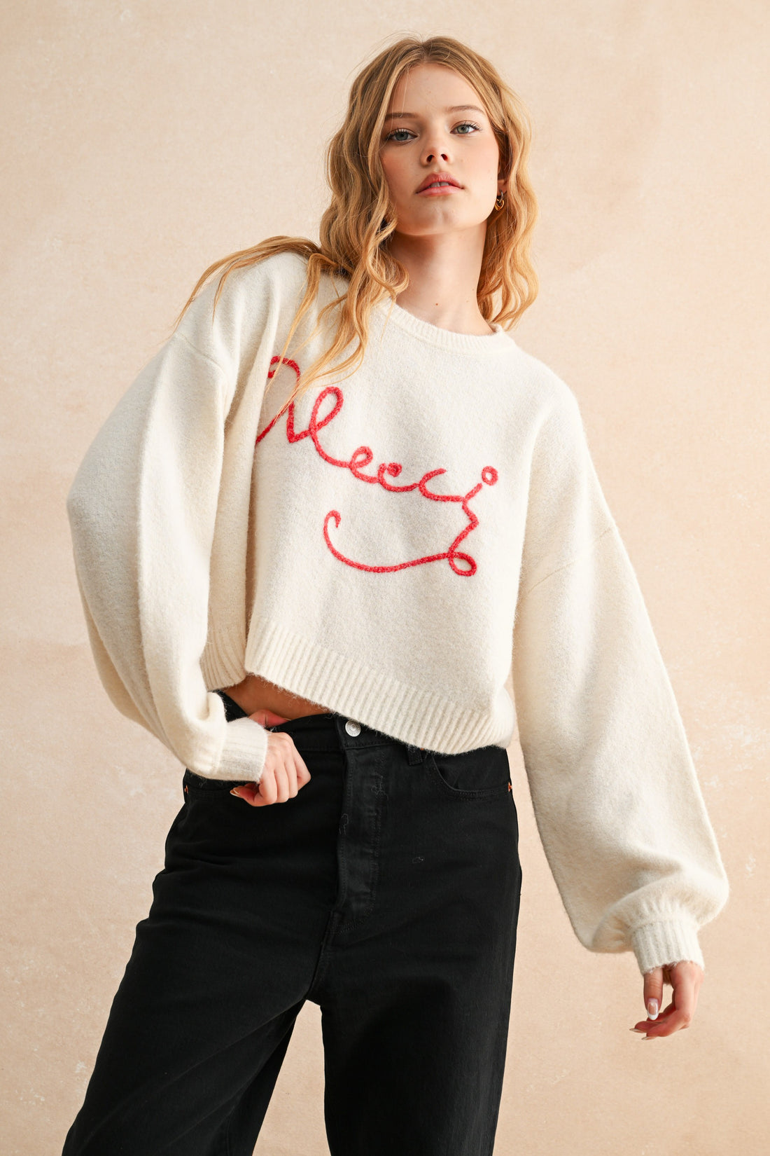 Merci Handwritten Cropped Knit Sweater