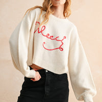 Merci Handwritten Cropped Knit Sweater