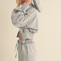 Mineral Washed Zip Up Cropped Hoodie