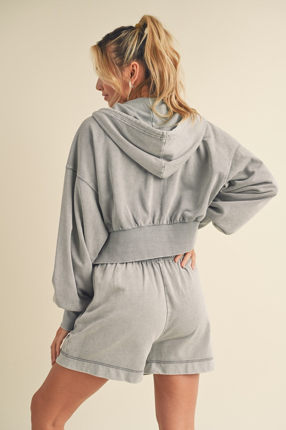 Mineral Washed Zip Up Cropped Hoodie