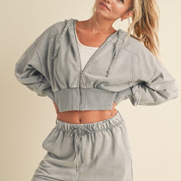 Mineral Washed Zip Up Cropped Hoodie
