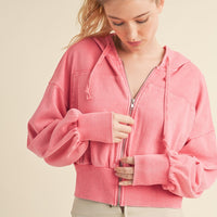 Mineral Washed Zip Up Cropped Hoodie