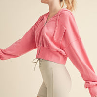 Mineral Washed Zip Up Cropped Hoodie