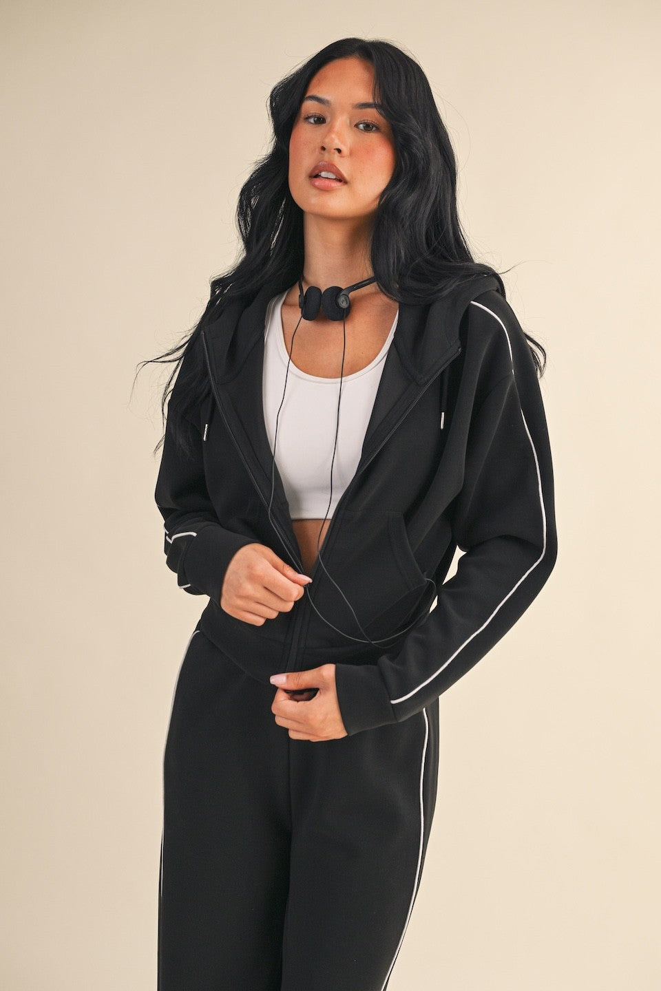 Zip-Up Cropped Lounge Hoodie