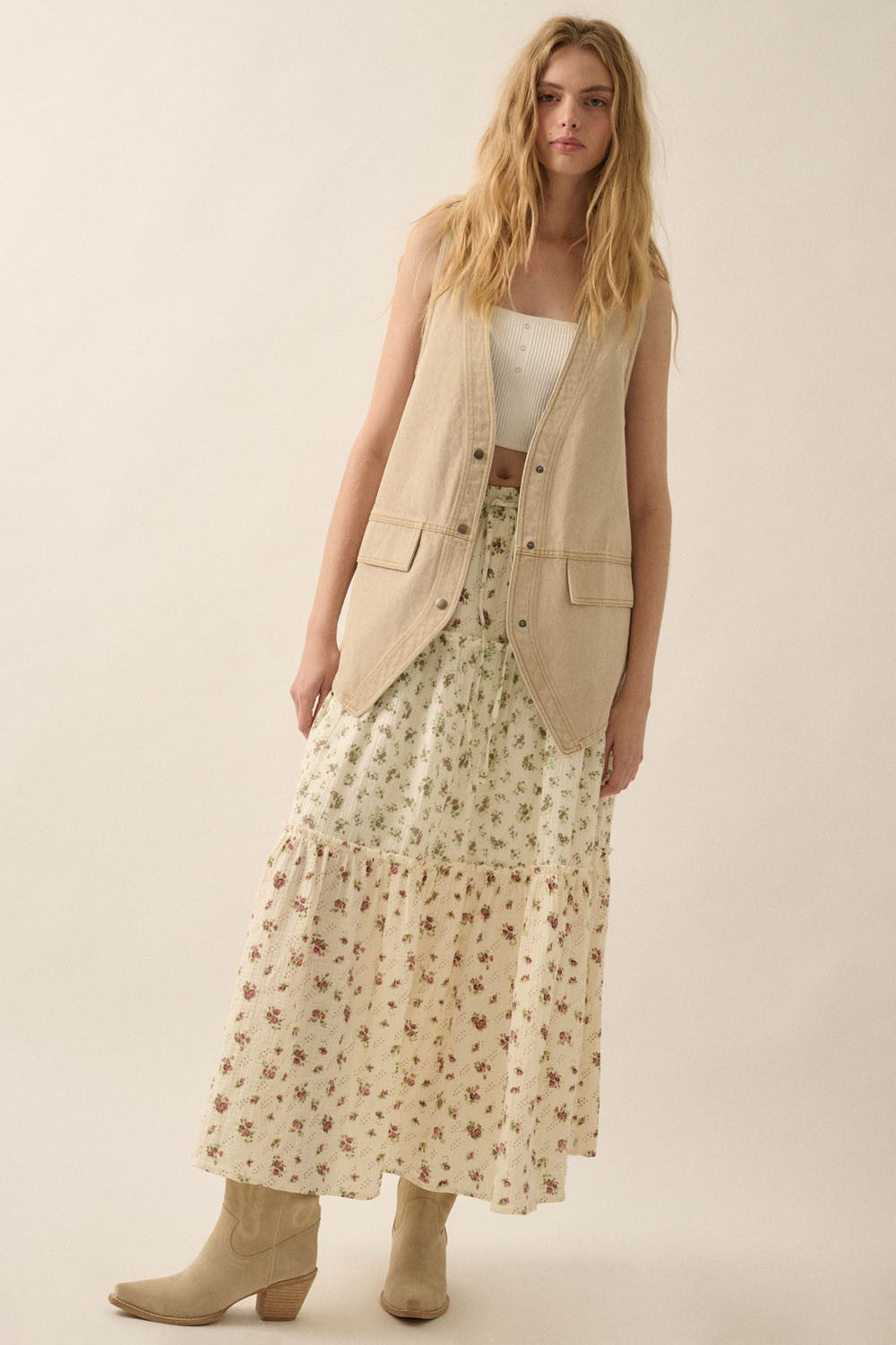 Longlined Denim Vest