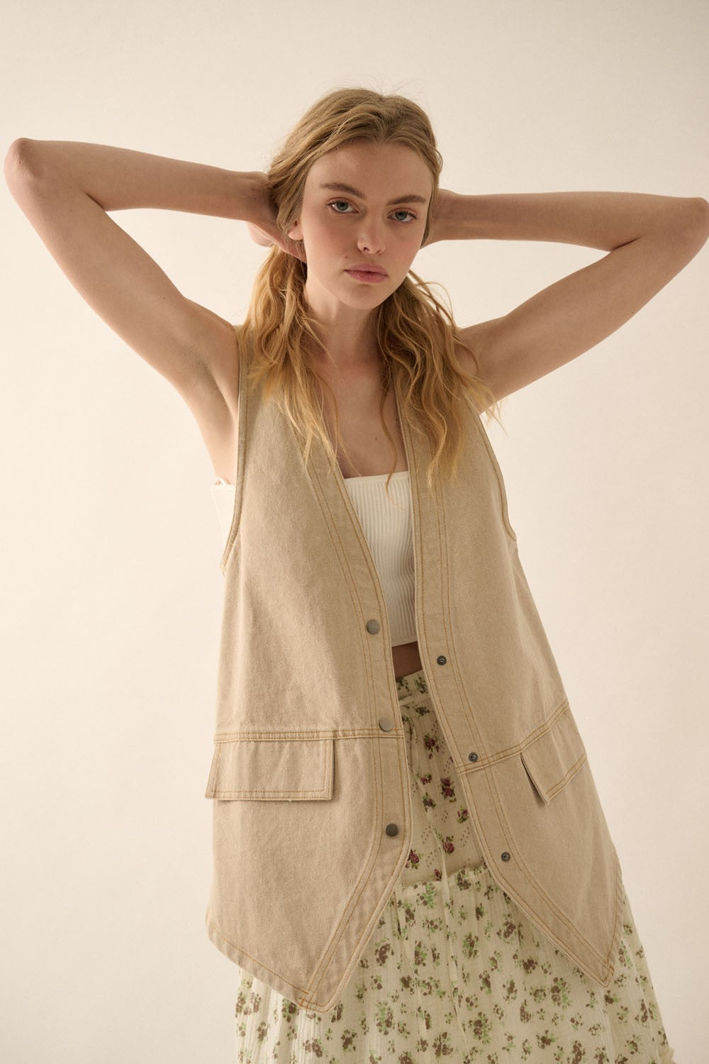 Longlined Denim Vest