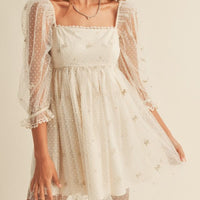 Swiss Dot Mesh Sleeve Dress