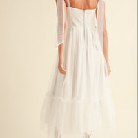 Polka Dot Mesh Tie Shoulder Midi Dress