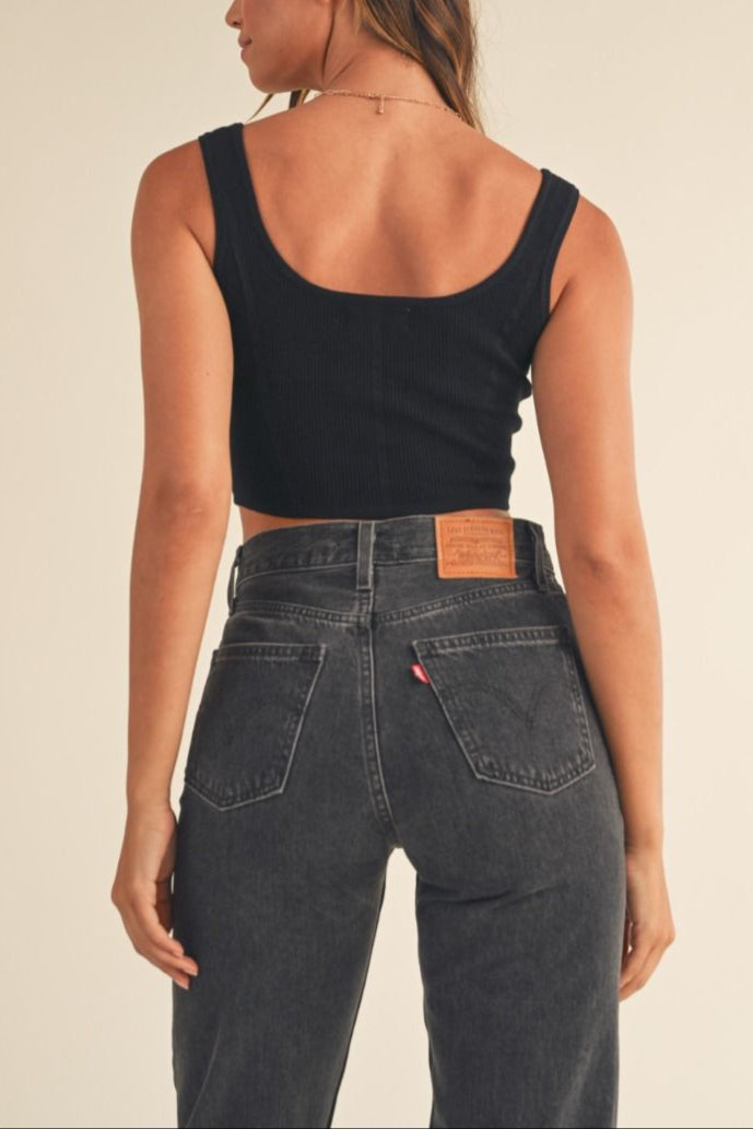 Square Neckline Knit Crop Top