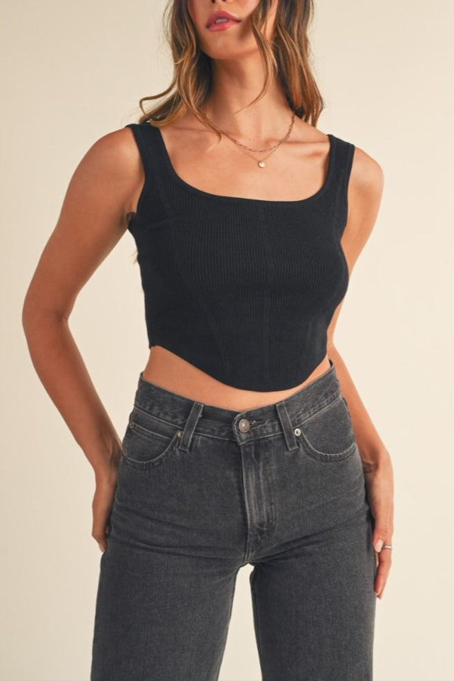 Square Neckline Knit Crop Top