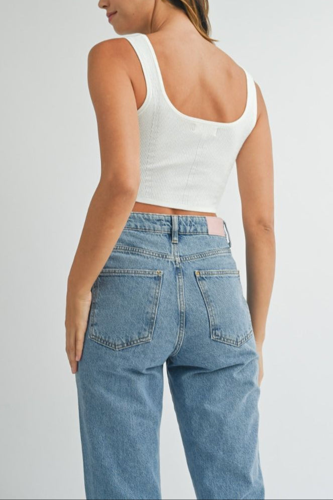 Square Neckline Knit Crop Top