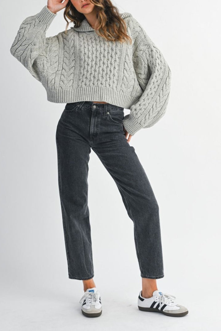 Chunky Cable Knit Cropped Hoodie